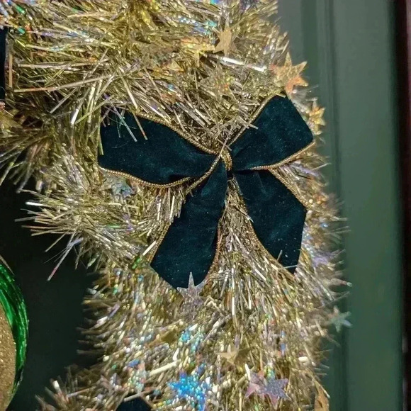 Vintage Christmas wreath green bows with  silver tinsel - Picture 6 of 8